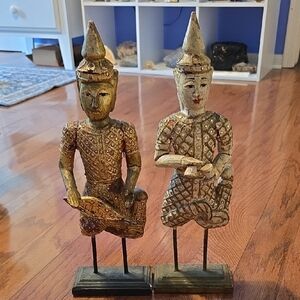Handcrafted Wooden Figurines - Gold and Cream